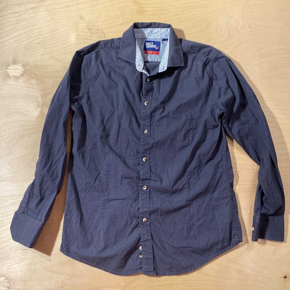 Billy London Slim Fit Dark Blue Casual Button-Down Shirt Large (NL) - Picture 5 of 10